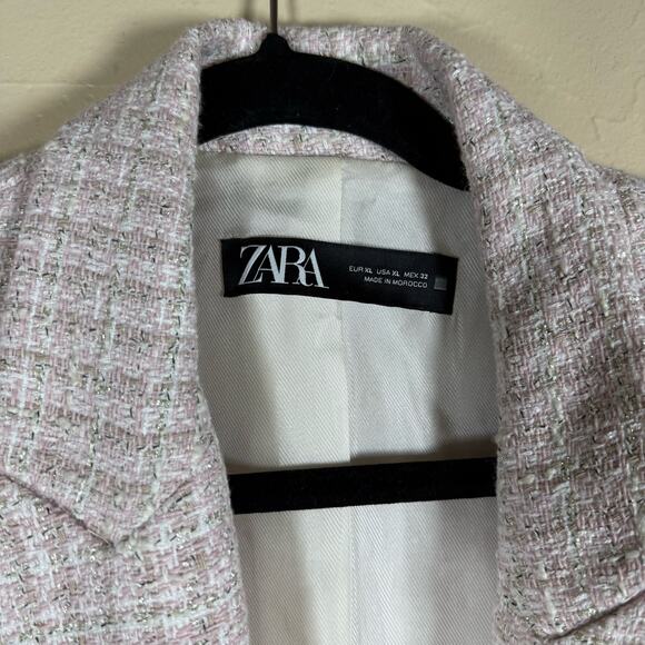Zara Light Pink Tweed Textured Double Breasted Blazer sz XL - Picture 4 of 10